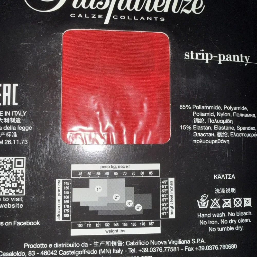 Trasparenze Strip Panty Mock Suspender Belt Pantyhose XL Red Made in Italy